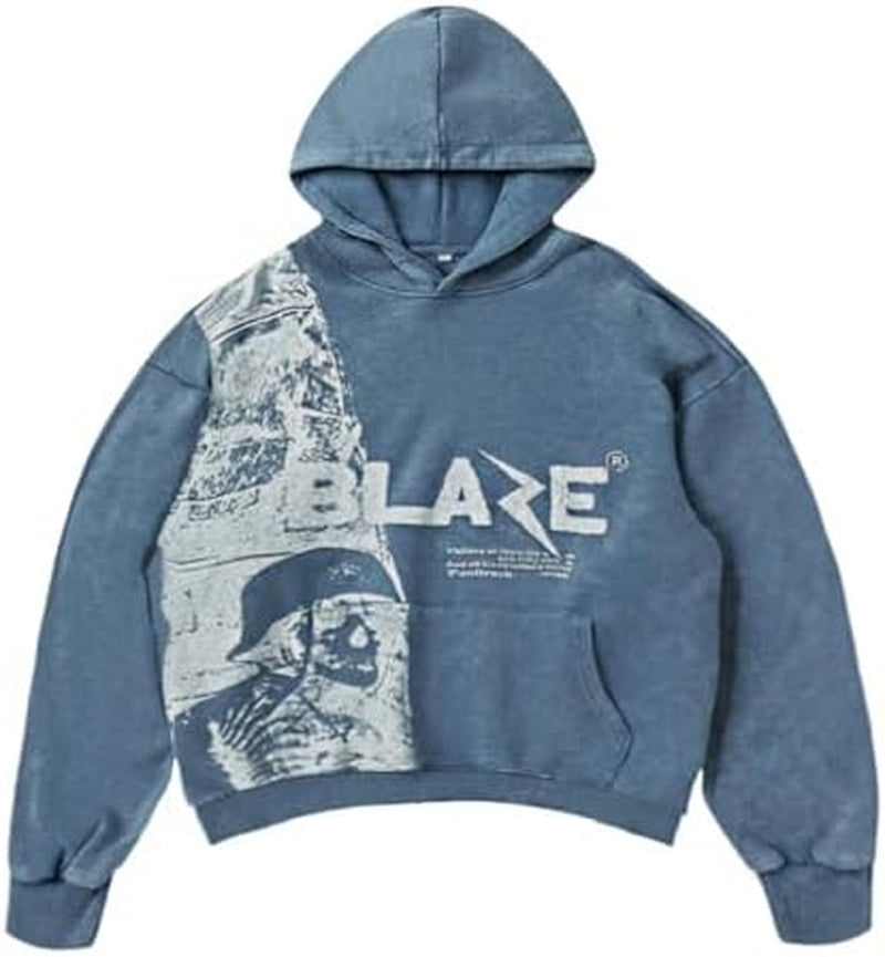 Y2K Denim Grunge Streetwear Clothes Casual Oversize Blaze Print Pattern Skull Hoodie Unisex 2023AW