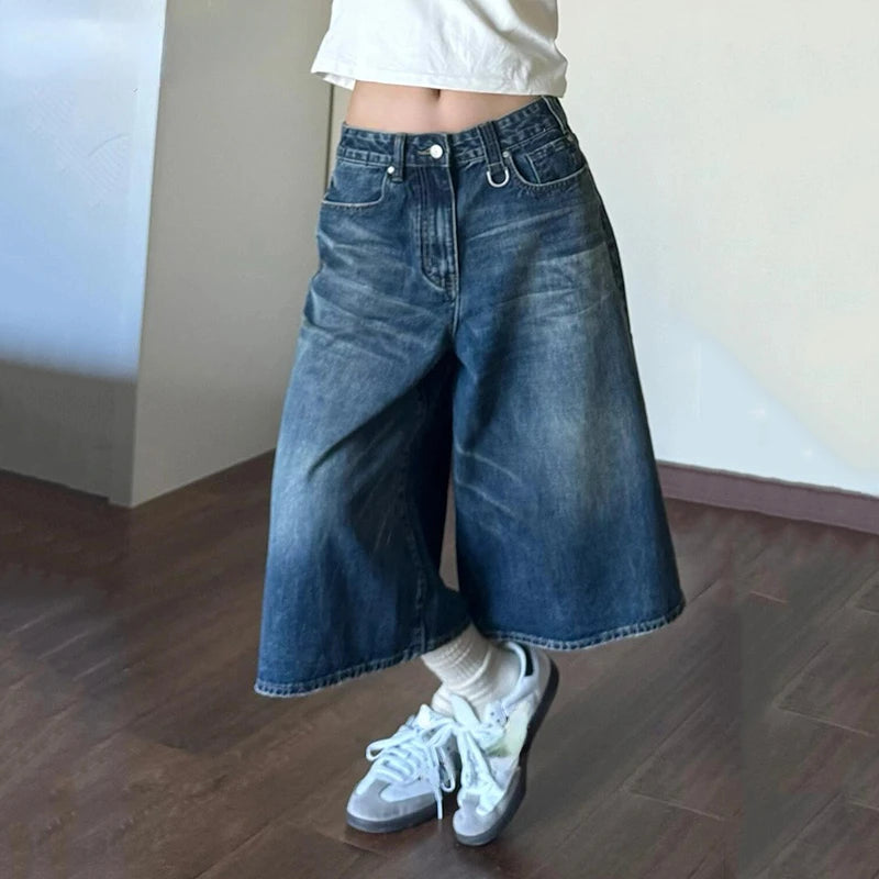 Denim Shorts, Wide Leg Baggy Jeans 