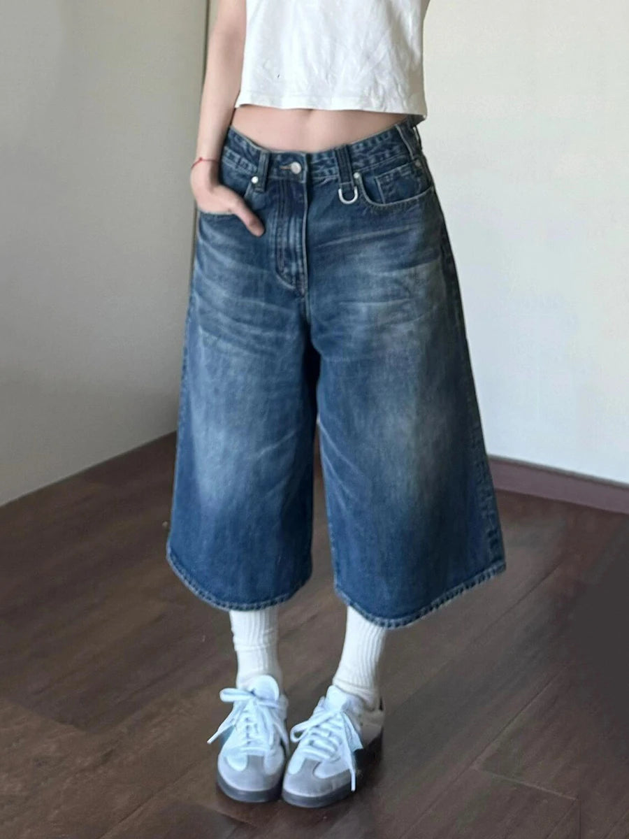 Denim Shorts, Wide Leg Baggy Jeans 