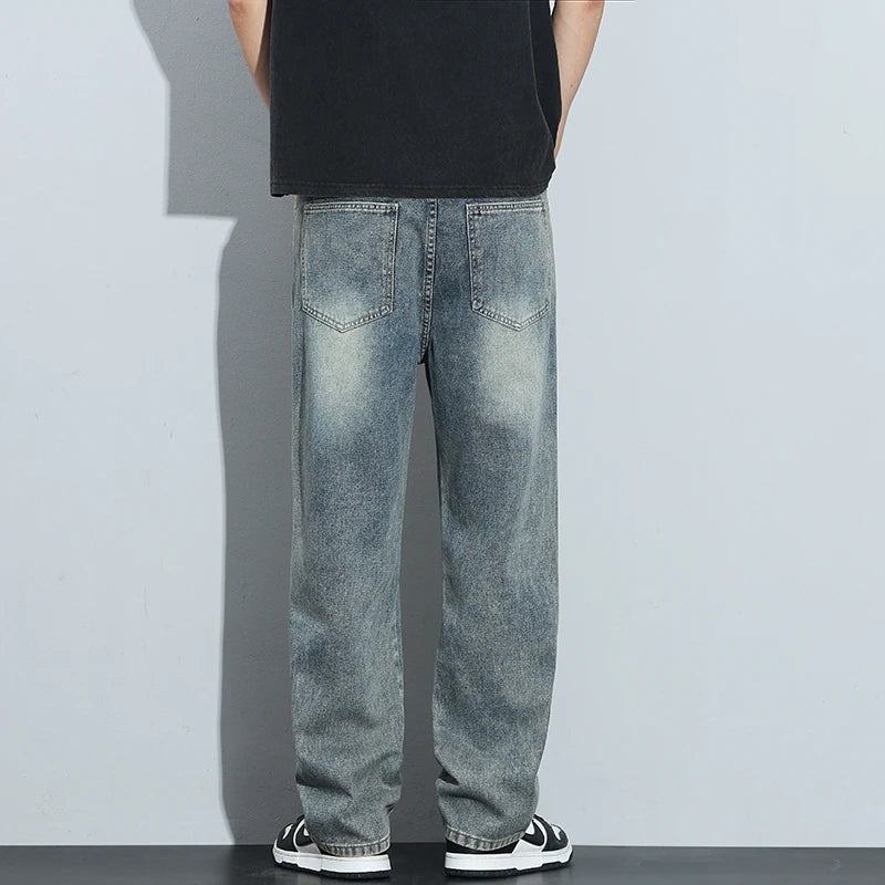 Vintage Ripped Baggy Jeans, Men's Hip-Hop Fashion Straight Streetwear jeans
