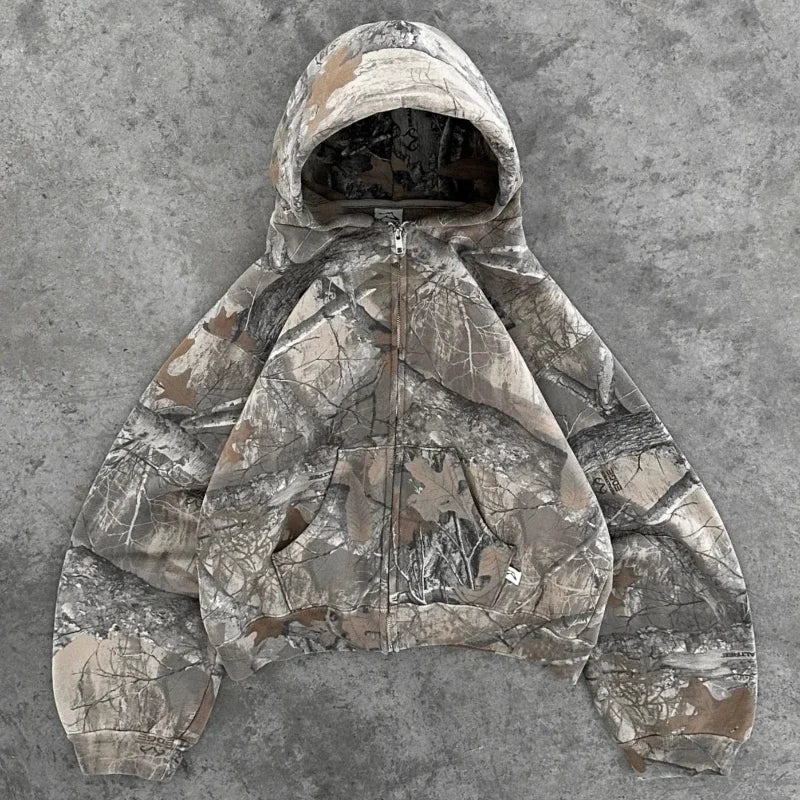 Camouflage Pattern Zipper Oversized Camo Hoodie