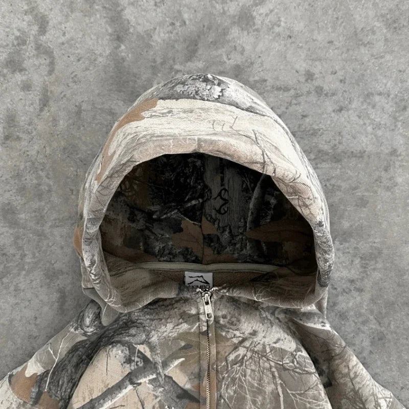 Camouflage Pattern Zipper Oversized Camo Hoodie