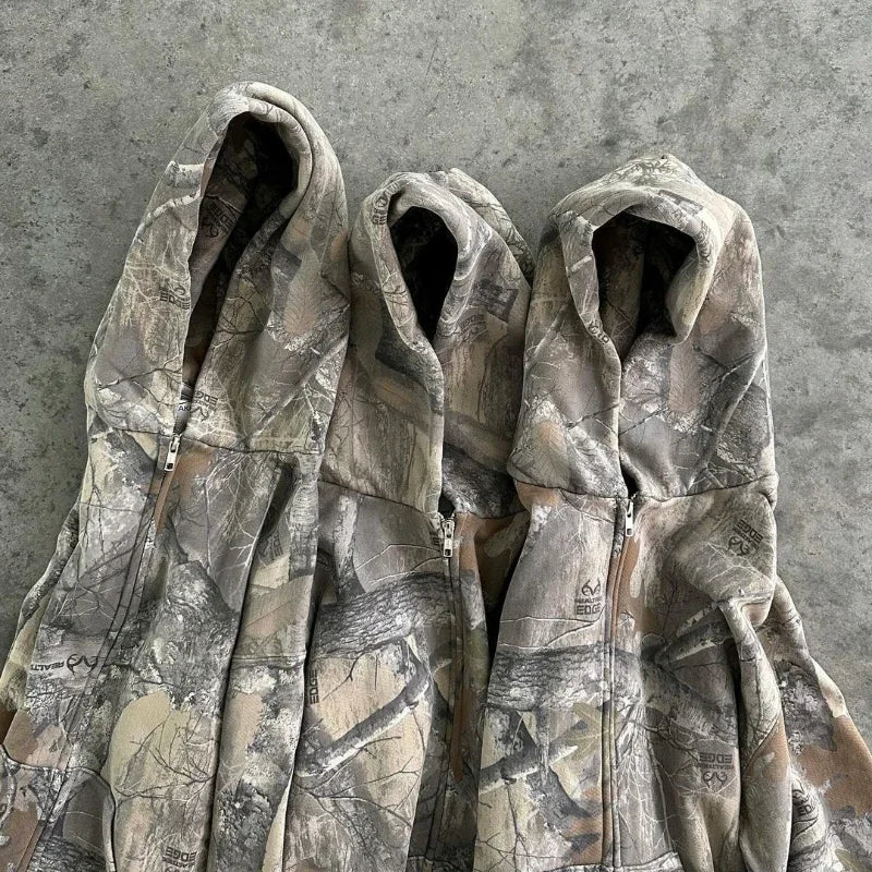 Camouflage Pattern Zipper Oversized Camo Hoodie