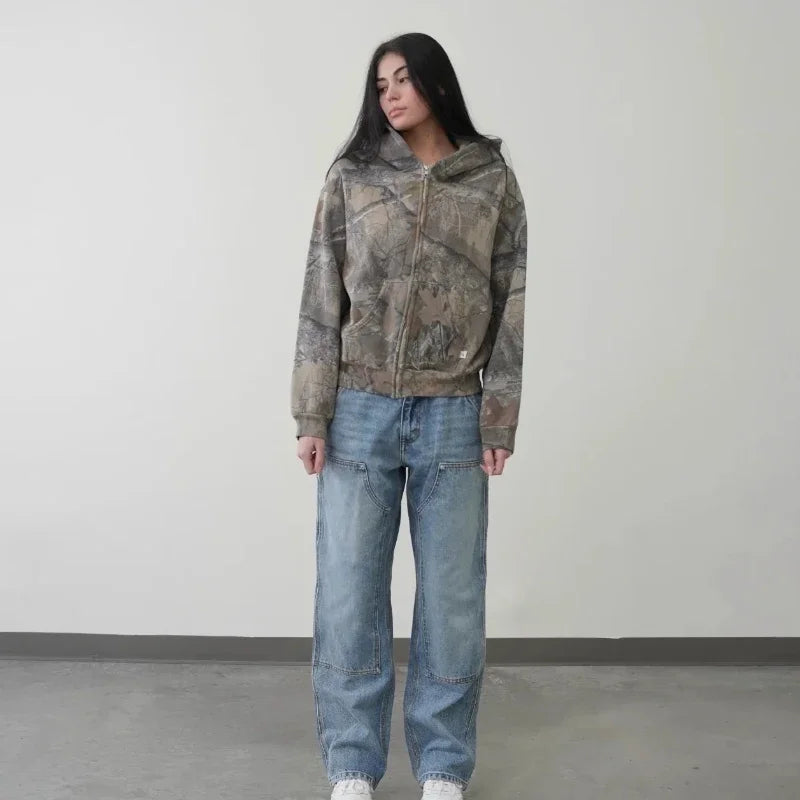 Camouflage Pattern Zipper Oversized Camo Hoodie