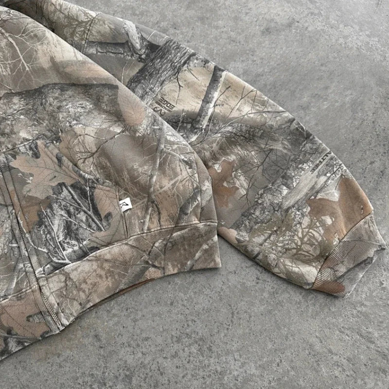 Camouflage Pattern Zipper Oversized Camo Hoodie