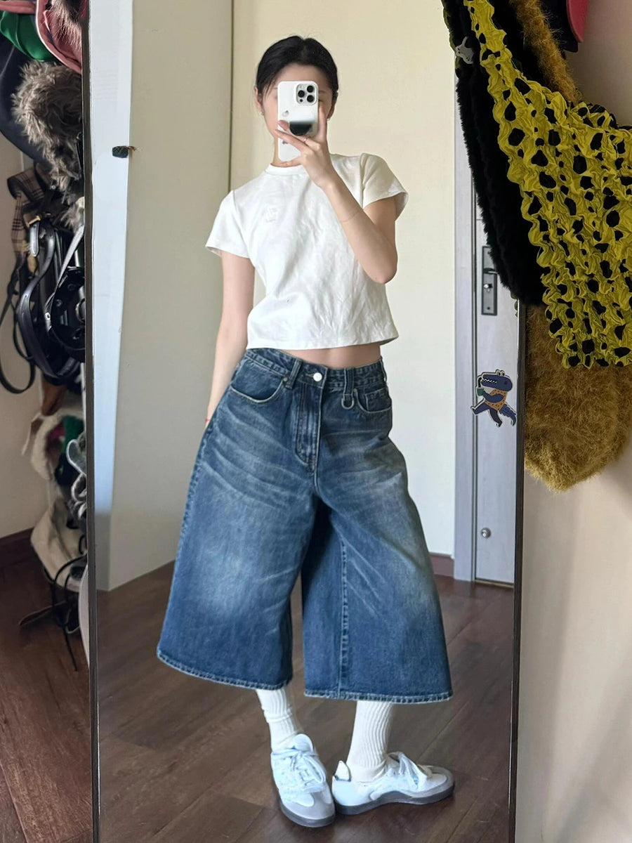 Denim Shorts, Wide Leg Baggy Jeans 