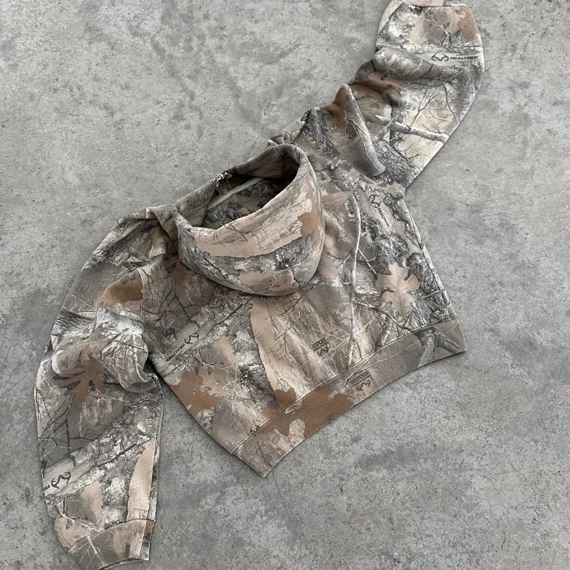 Camouflage Pattern Zipper Oversized Camo Hoodie